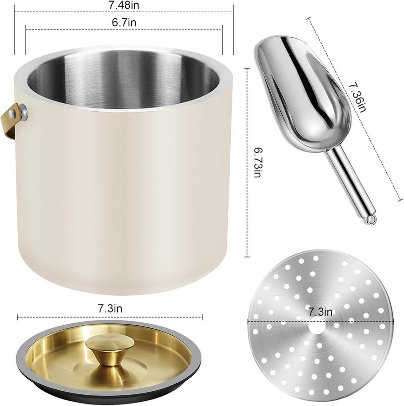 iHoo 3.2L Modern Insulated Ice Bucket with Silicone Lid, Scoop, Strainer, Double Wall Stainless Steel Ice Bucket for Parties & Cocktail Bar,Ideal for Gift(Pearl White) - Image 5